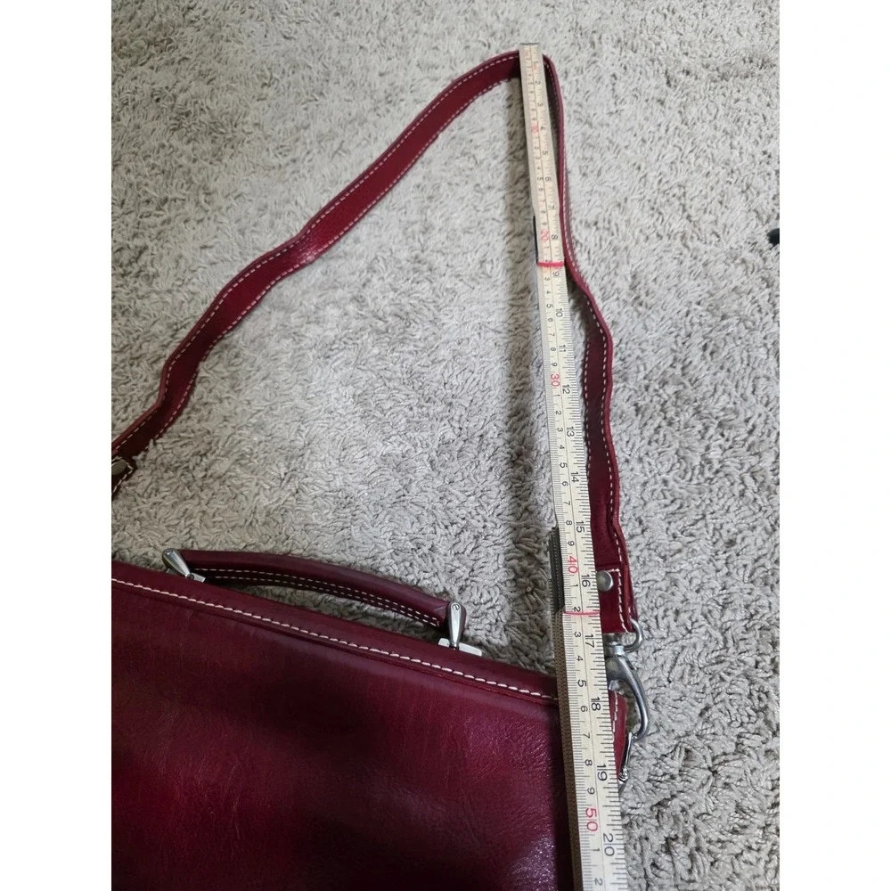 Vintage Italian Genuine Leather Organizer Satchel Crossbody with Shoulder Strap